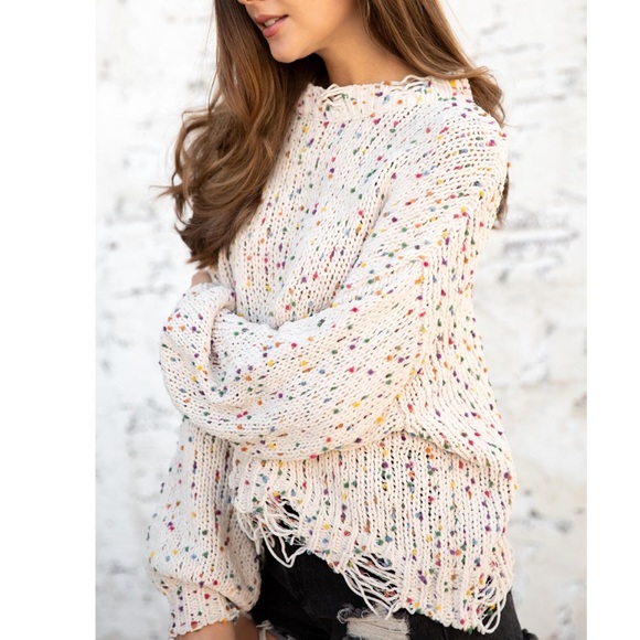 SOLD OUT- Cream Distressed Chenille Confetti - Picture 2 of 8